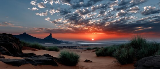 Majestic sunset over sand dunes desert landscape nature photography tranquil environment dramatic viewpoint for optimal seo