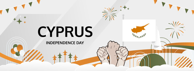 Cyprus Independence Day modern greeting banner. 1 October Happy National Day. Festive horizontal template background with flag colors, great for carnival poster, tourism campaign, holiday flash sale