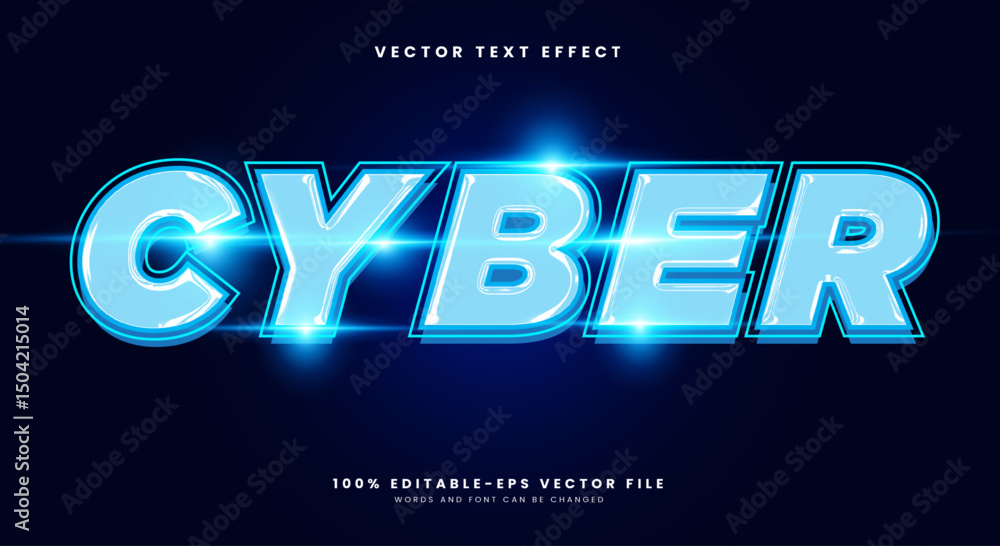 Poster cyber chrome style 3d editable text effect template suitable for glow light theme