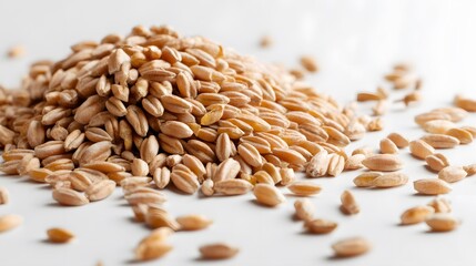 Pile of brown grains on a white surface.