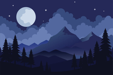 night landscape with mountains