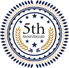 Elegant 5th Anniversary Emblem with Gold Wheat and Dark Blue Accents.