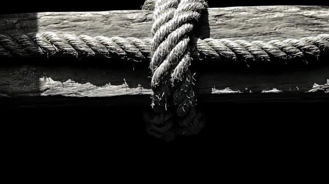 Rustic wooden pole with rope tied - Outdoor concept