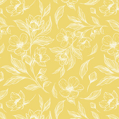 Hand drawn simple abstract flowers print. Trendy collage outline pattern. Fashionable template for fabric design.