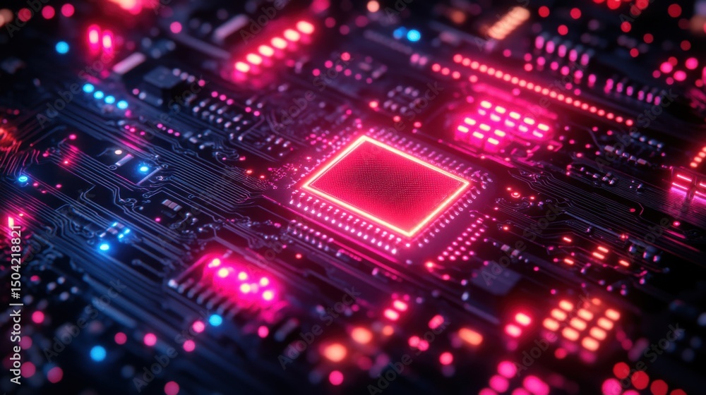 Poster vibrant close-up of a glowing circuit board showcasing advanced technology with glowing components a