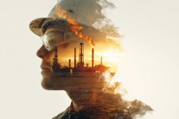 Double exposure of an oil rig worker