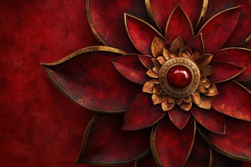 Ornate Red and Gold Mandala Flower Design
