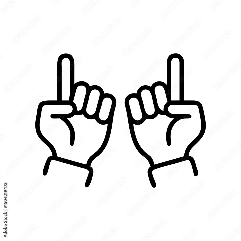 Poster two hands raised with index fingers pointing up in outline style