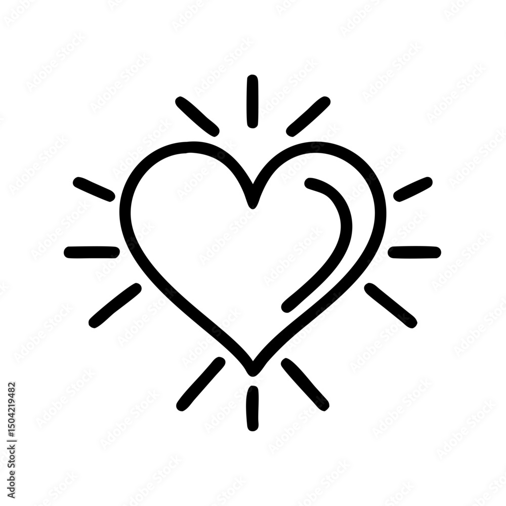 Poster simple heart symbol with rays in a minimalist style