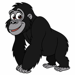 Fototapeta premium Сartoon happy Gorilla. Children's vector illustration isolated on white background. Side view.