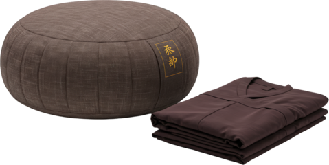 Meditation Cushion and Robe Set Brown Linen Zafu and Matching Outfit for Zen Practice