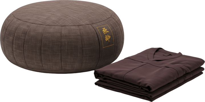 Meditation Cushion and Robe Set Brown Linen Zafu and Matching Outfit for Zen Practice