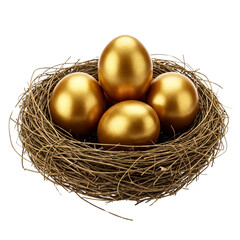 Obraz premium Golden eggs in the nest isolated on transparent background