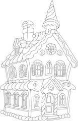 gingerbread house vector coloring book, christmas image, for relaxation and antistress, children's coloring new year, house of sweets contours