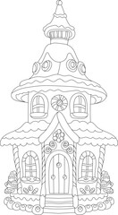 gingerbread house vector coloring book, christmas image, for relaxation and antistress, children's coloring new year, house of sweets contours