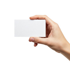 Obraz premium Hand holding a blank business card isolated on transparent background