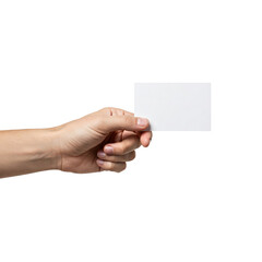 Fototapeta premium Hand holding a blank business card isolated on transparent background