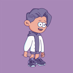 Cartoon-style character illustration with a bored or tired expression.