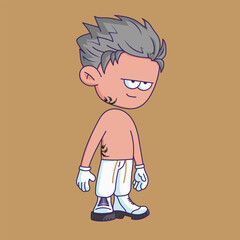 Cartoon-style character illustration with a bored or tired expression.