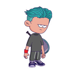 Cartoon-style character illustration with a bored or tired expression.