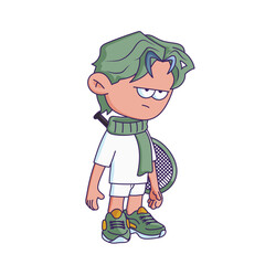 Cartoon-style character illustration with a bored or tired expression.