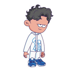 Cartoon-style character illustration with a bored or tired expression.