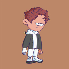 Cartoon-style character illustration with a bored or tired expression.