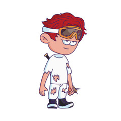 Cartoon-style character illustration with a bored or tired expression.