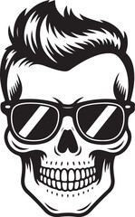 Fototapeta premium Cool Skull silhouette with Sunglasses and Pompadour Hairstyle – Retro Rockabilly Vector Art | Skull Illustration Featuring Sunglasses and Stylized Hair Design