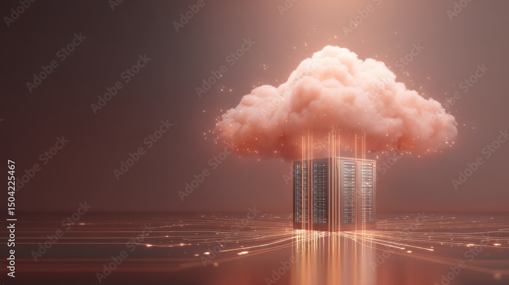 Aufkleber cloud computing: data center and digital cloud