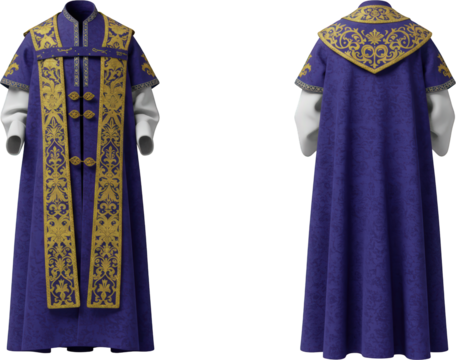 Elegant Purple and Gold Ecclesiastical Vestment Front and Back Views Detailed Embroidery