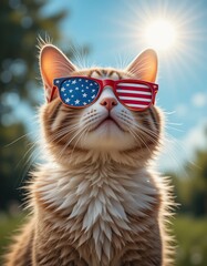 Patriotic Cat in Sunglasses: A Festive Furry Friend Celebrates Independence Day