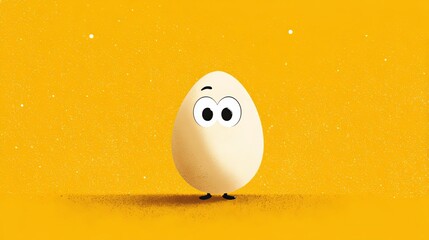 Cute Egg Character with Expressive Face on Yellow Background