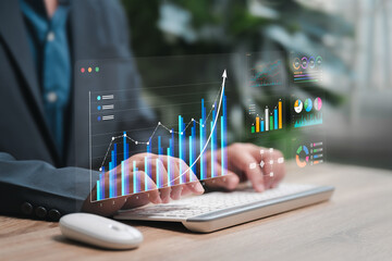 Digital marketing data management analysis concept, Businessman compare data work marketing...