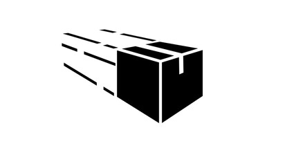 fast delivery symbol, flying box,  black isolated silhouette