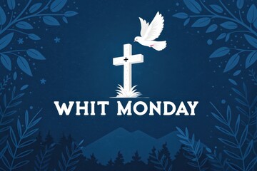 Whit monday greeting card design with dove and cross