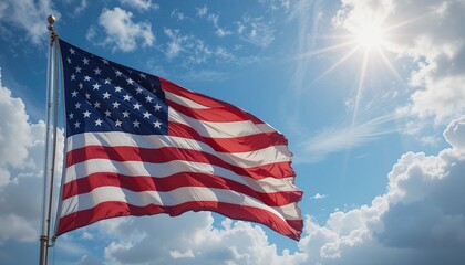 Majestic American Flag Waving under a Bright Sunny Sky
