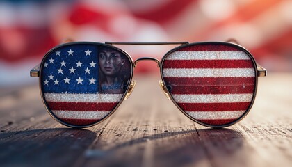 Patriotic Sunglasses Reflecting American Pride and a Portrait