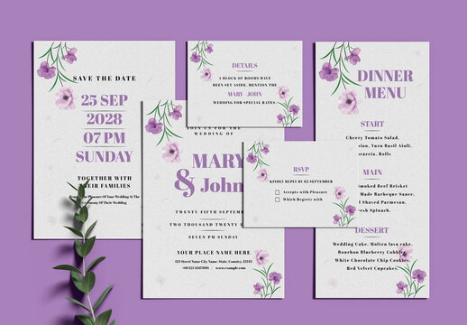 Floral Wedding Invitation Set Layout