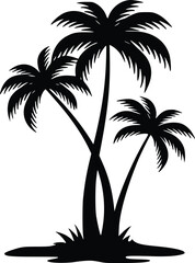 Fototapeta premium Silhouette illustration of three palm trees growing from one trunk, perfect for tropical, beach, or vacation-inspired artwork