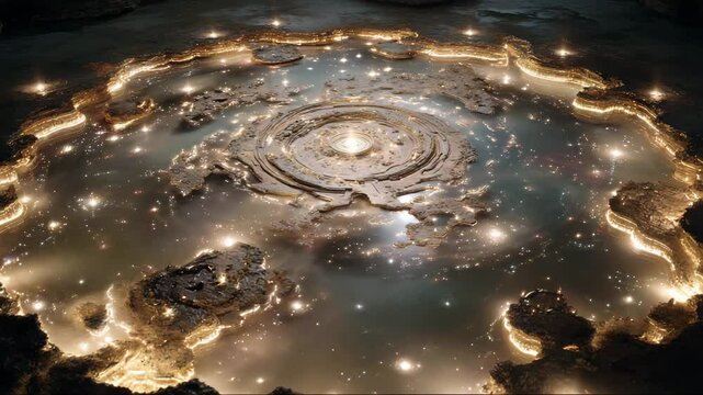 A holographic relief map glows above a metallic base, detailing subterranean realms. It pulses with hidden knowledge about Agartha. The map reveals the structure and scope of Agartha, full Agartha.