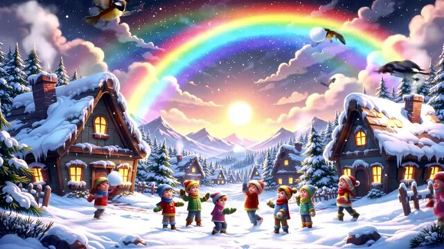 Cute winter scene in cartoon style