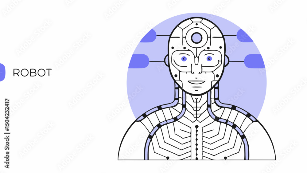 Poster vector humanoid robot with intricate circuitry and glowing features, showcasing advanced technology 