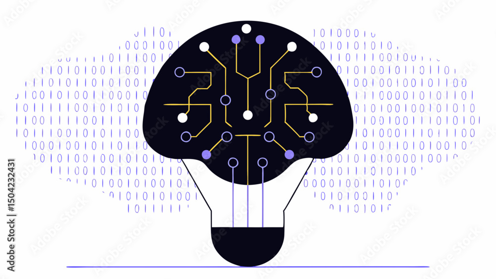 Poster vector human brain design featuring black and orange circuits, symbolizing technology and innovation