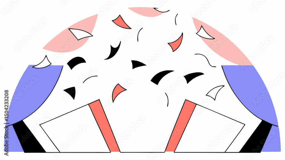 Poster vector colorful confetti falling in festive atmosphere with pink and blue elements, creating joyful 