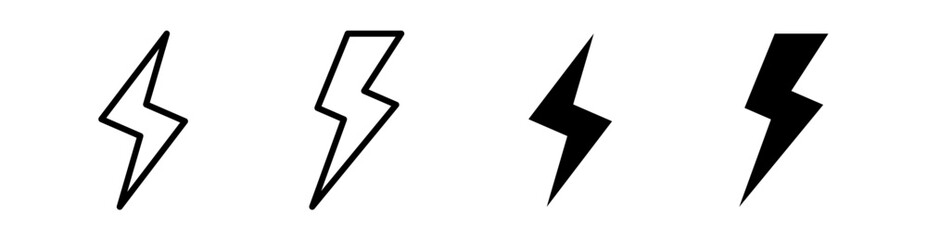 Lightning icon set – Vector illustrations of thunder, bolt, flash, and electricity symbols