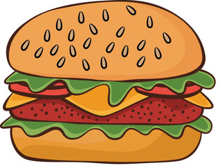 Double Burger Clipart Vector - for Foodies, Restaurants, and Menus, Featuring a Clean Graphic Style Suitable for Web, Print, and Decoration