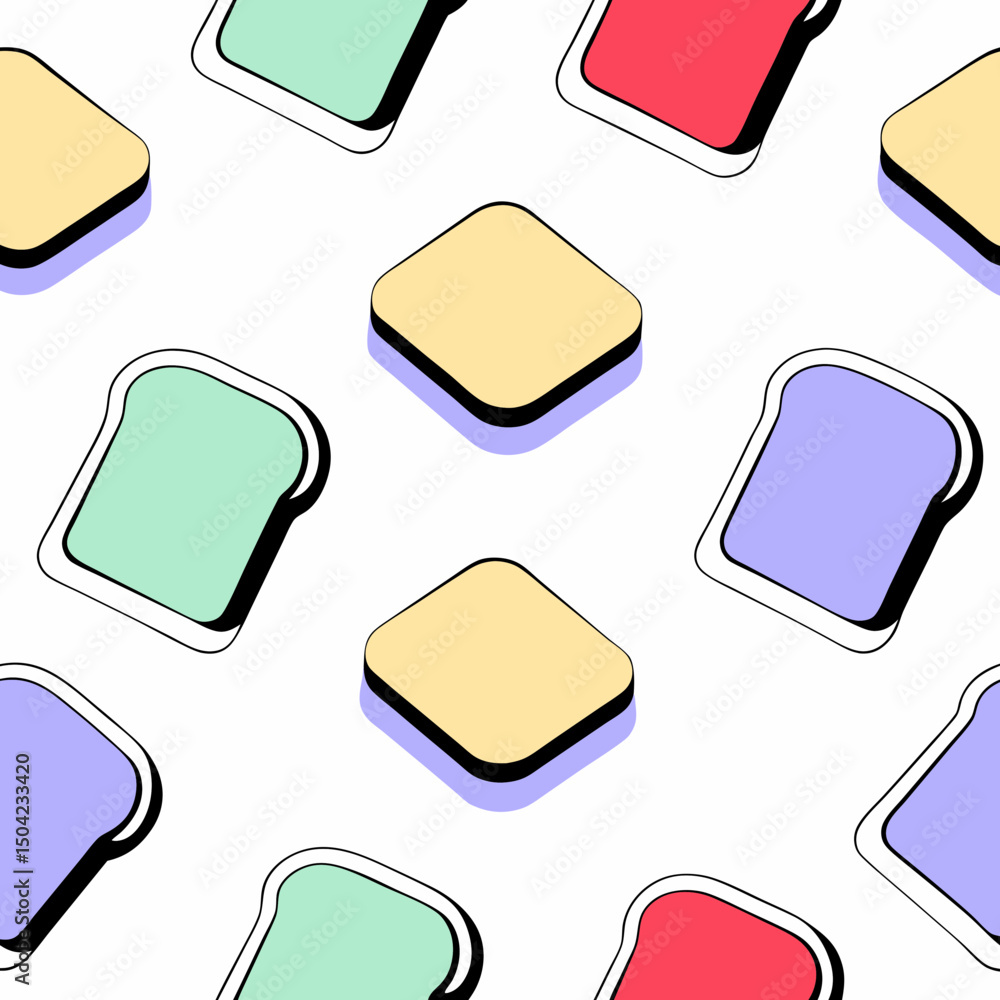 Poster vector colorful seamless pattern featuring various slices of bread different shapes and colors, crea
