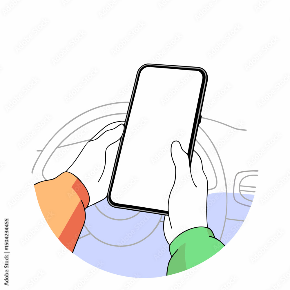 Poster vector person is holding smartphone with blank screen, showcasing close up view of hands gripping de