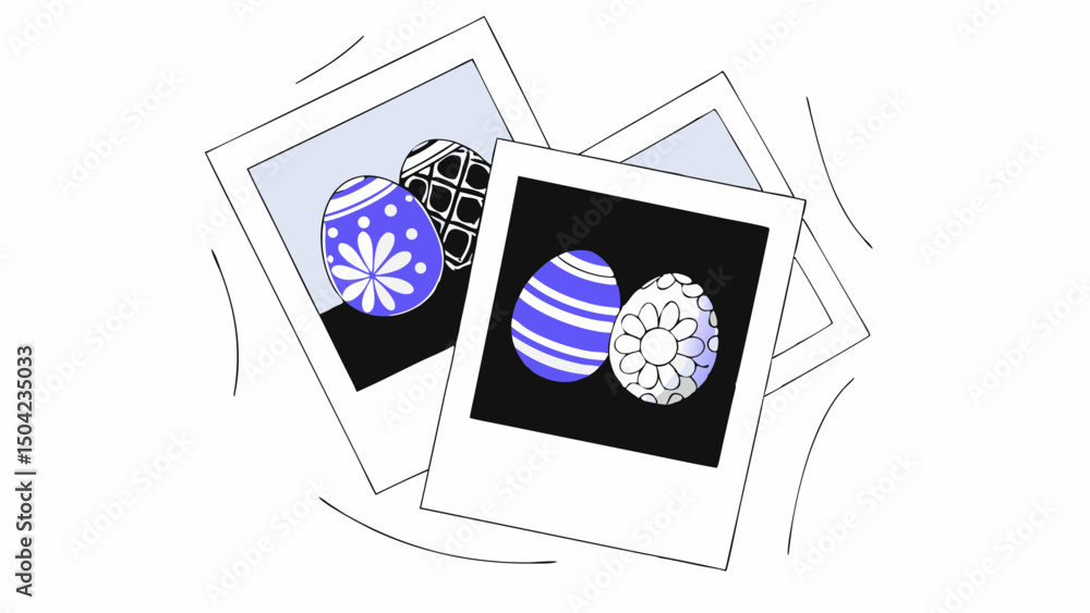 Poster vector hand painted easter eggs with intricate patterns displayed in frames, showcasing vibrant colo